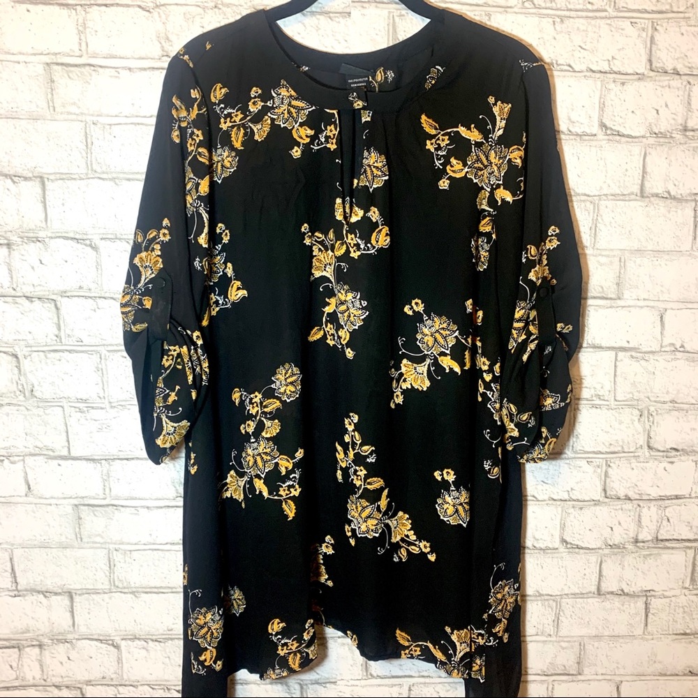 Torrid semi sheer black and yellow floral top
